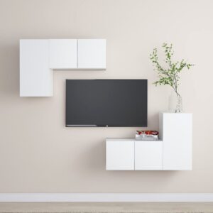 Modern White Wall Mounted TV Stand Set Storage HiFi Stereo Cabinets Engineered Wood