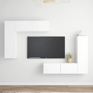 Modern White Wall Mounted TV Stand Set Storage HiFi Stereo Cabinets Engineered