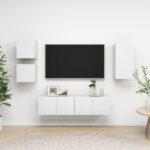 Modern White Wall Mounted TV Stand Set Storage HiFi Stereo Cabinet Organizer