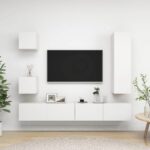 Modern White Wall Mounted TV Stand Set Storage HiFi Stereo Cabinet Organizer