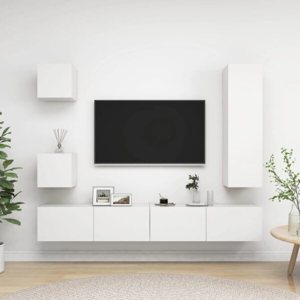 Modern White Wall Mounted TV Stand Set Storage HiFi Stereo Cabinet Organizer