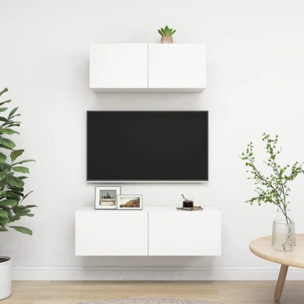 2 Piece TV Cabinet Set White Engineered Wood