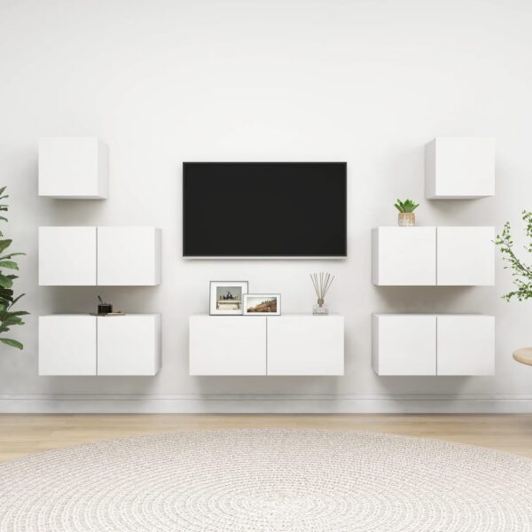 7 Piece TV Cabinet Set White Engineered Wood