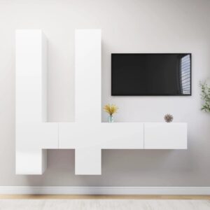 Modern White Engineered Wood TV Cabinet Set Wall Mounted Storage Organizer