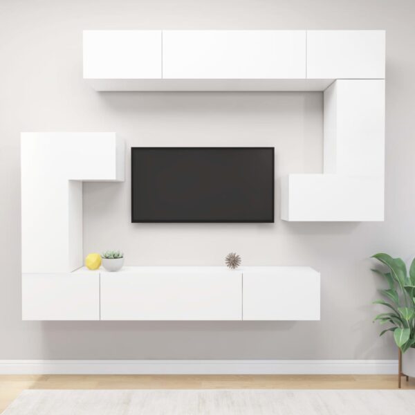 8 Piece TV Cabinet Set White Engineered Wood