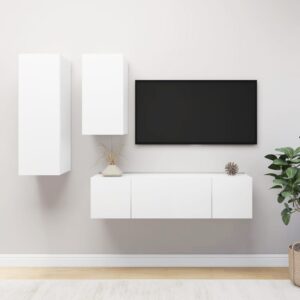 Modern White Engineered Wood TV Cabinet Set Wall Mounted Storage Organizer