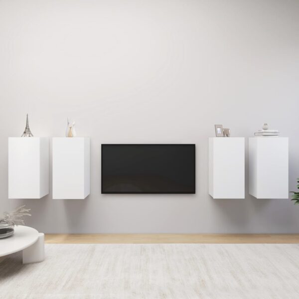 Modern White Wall-Mounted TV Cabinet Set with Shelves for Living Room Storage