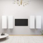 Modern White Wall-Mounted TV Cabinet Set with Shelves for Living Room Storage