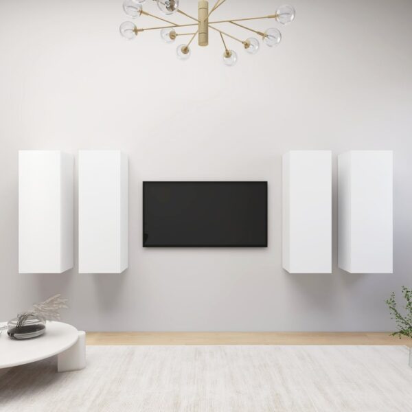 Modern White Wall-Mounted TV Cabinet Set with Shelves for Living Room Storage