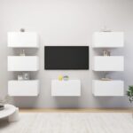 Modern White Wall-Mounted TV Cabinet Set Storage Shelves Engineered Wood