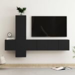 5 Piece TV Cabinet Set Black Engineered Wood