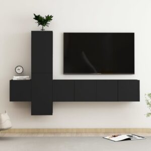 5 Piece TV Cabinet Set Black Engineered Wood