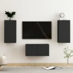 3 Piece TV Cabinet Set Black Engineered Wood