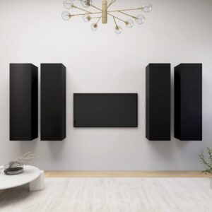 TV Cabinets 4 pcs Black 30.5x30x110 cm Engineered Wood