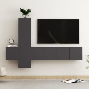 5 Piece TV Cabinet Set Grey Engineered Wood