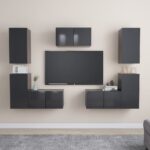 7 Piece TV Cabinet Set Grey Engineered Wood