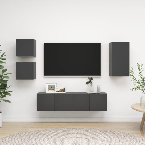 5 Piece TV Cabinet Set Grey Engineered Wood