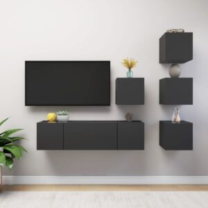 6 Piece TV Cabinet Set Grey Engineered Wood