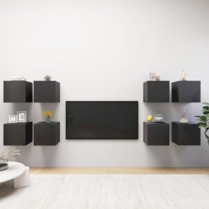 Modern Grey Wall Mounted TV Stand Storage Cabinets Set for Living Room Decor