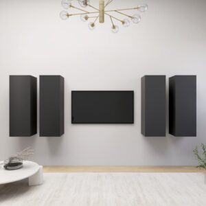 Modern Grey Wall-Mounted TV Cabinet Set with Shelves for Living Room Storage