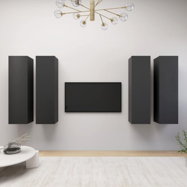 Modern Grey Wall-Mounted TV Cabinet Set with Shelves for Living Room Storage