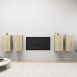 Modern Sonoma Oak Wall-Mounted TV Cabinet Set with Shelves for Living Room