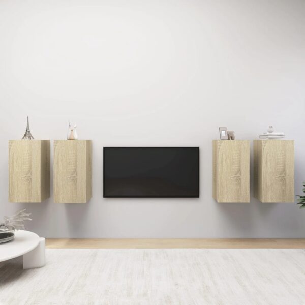 Modern Sonoma Oak Wall-Mounted TV Cabinet Set with Shelves for Living Room