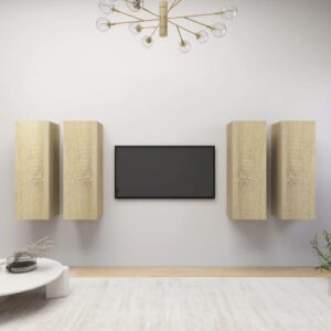 Modern Sonoma Oak Wall-Mounted TV Cabinet Set with Shelves for Living Room