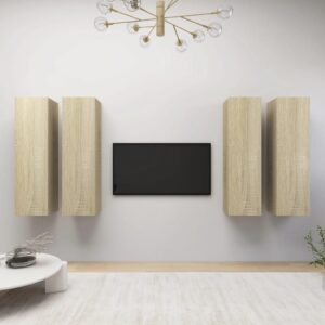 Modern Sonoma Oak Wall-Mounted TV Cabinet Set with Shelves for Living Room