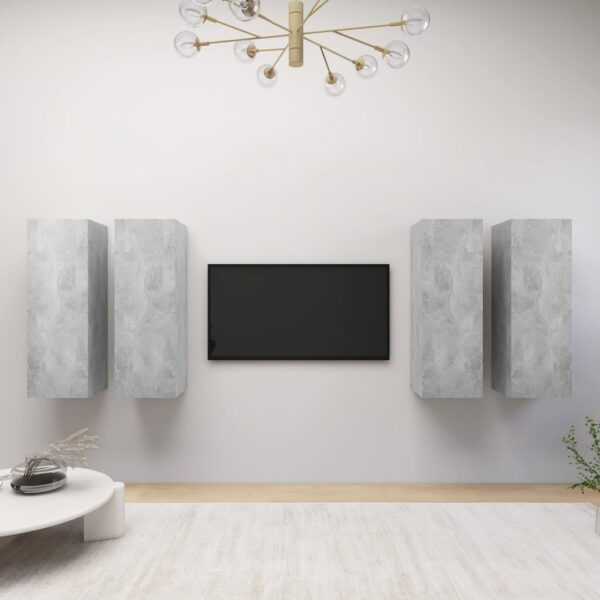 Modern Wall-Mounted TV Cabinet Set Concrete Grey Finish with Storage Shelves