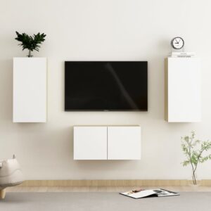 3 Piece TV Cabinet Set White and Sonoma Oak Engineered Wood