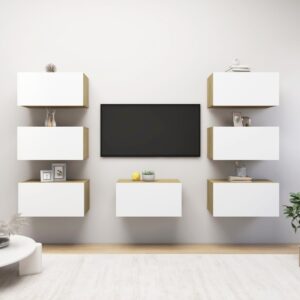 TV Cabinets 7 pcs White and Sonoma Oak 30.5x30x60 cm Engineered Wood