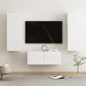 3 Piece TV Cabinet Set High Gloss White Engineered Wood