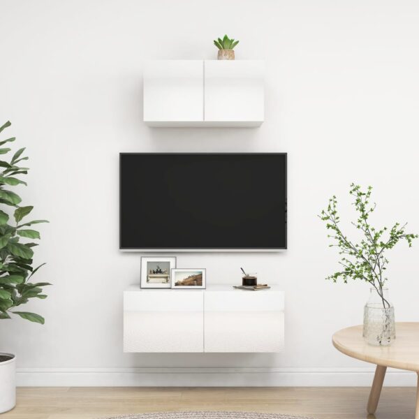 2 Piece TV Cabinet Set High Gloss White Engineered Wood