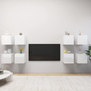 High Gloss White Wall Mounted TV Stand Storage Cabinet Set Modern Design