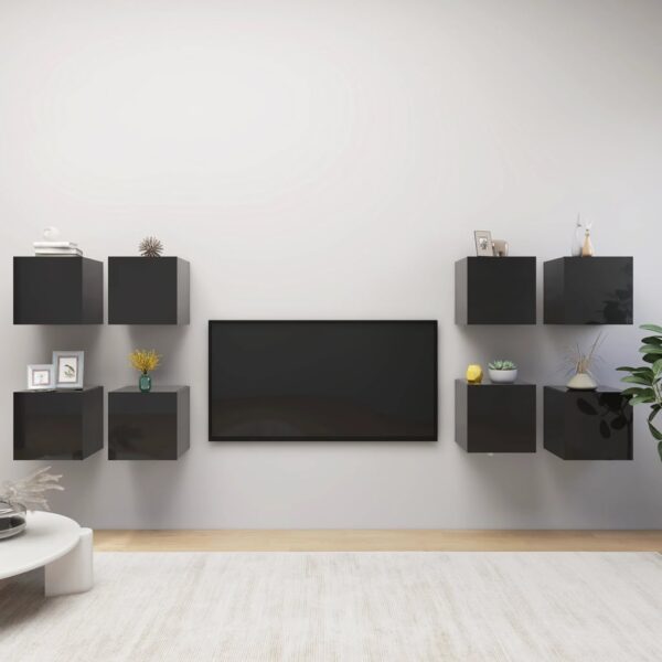 High Gloss Black Wall Mounted TV Stand Storage Cabinet Set Modern Design