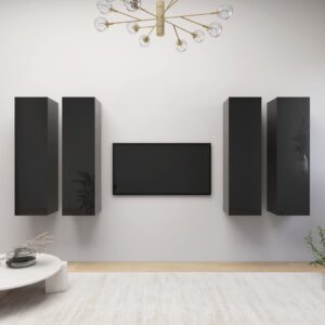 TV Cabinets 4 pcs High Gloss Black 30.5x30x110 cm Engineered Wood