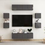 8 Piece TV Cabinet Set High Gloss Grey Engineered Wood