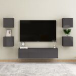 6 Piece TV Cabinet Set High Gloss Grey Engineered Wood