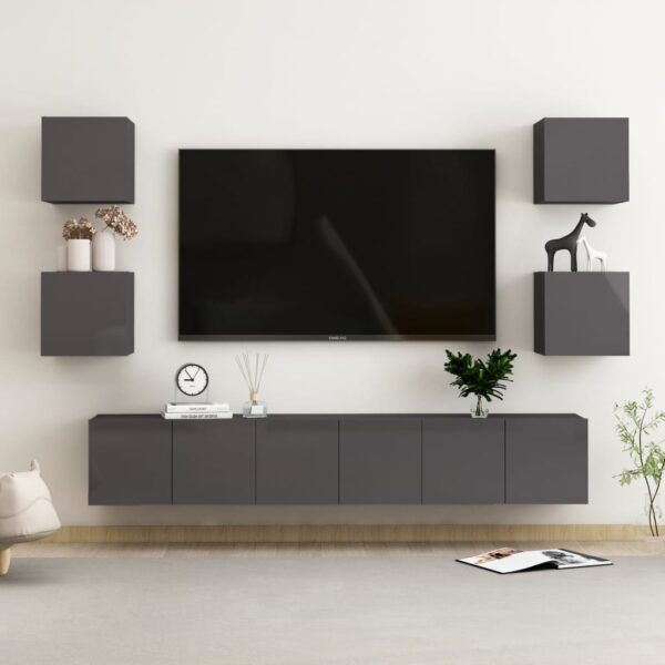 7 Piece TV Cabinet Set High Gloss Grey Engineered Wood