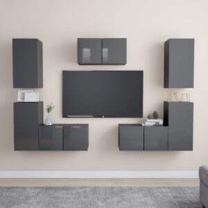 High Gloss Grey TV Stand Wall Unit Storage Cabinet Engineered Wood Modern Design