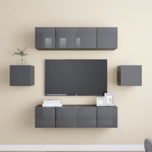 6 Piece TV Cabinet Set High Gloss Grey Engineered Wood