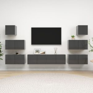 8 Piece TV Cabinet Set High Gloss Grey Engineered Wood