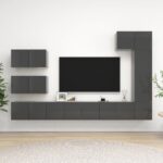 8 Piece TV Cabinet Set High Gloss Grey Engineered Wood