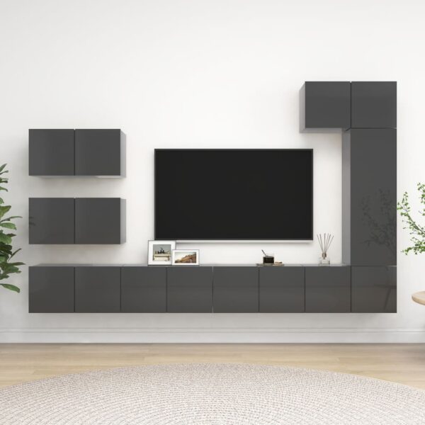 8 Piece TV Cabinet Set High Gloss Grey Engineered Wood