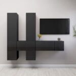 Modern High Gloss Grey TV Cabinet Set Wall Mounted Storage Engineered Wood