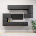 10 Piece TV Cabinet Set High Gloss Grey Engineered Wood