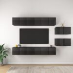 TV Cabinets 8 pcs High Gloss Grey Engineered Wood