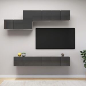 7 Piece TV Cabinet Set High Gloss Grey Engineered Wood