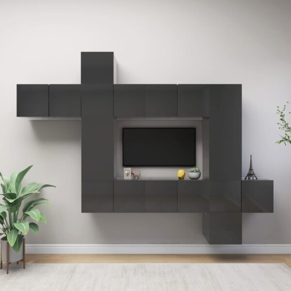 10 Piece TV Cabinet Set High Gloss Grey Engineered Wood